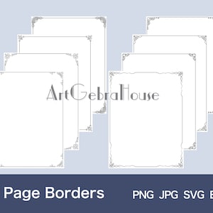 20/Tejido/Europeo/Descarga digital/Diseño de bordes de marco de página completa/Conjunto de 8/4 formatos/Patrones de arte/Negro/Blanco/Cartas/Tarjetas/Decoración de menú