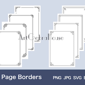 15/Estilo oriental/Descarga digital/Diseño de bordes de marco de página completa/Conjunto de 8/4 formatos/Patrones de arte/Negro/Blanco/Letras/Tarjetas/Decoración de menú