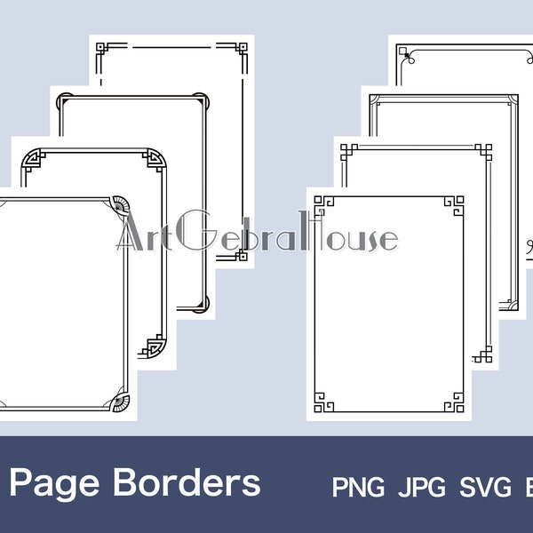 15/Oriental Style/Digital Download/Full Page Frame Borders Design/Set of 8/4 Formats/Art Patterns/Black/White/Letters/Cards/Menu Decoration