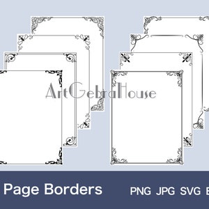 13/Curled Pattern/Digital Download/Full Page Frame Borders Design/Set of 8/4 Formats/Art Patterns/Black/White/Letters/Cards/Menu Decoration