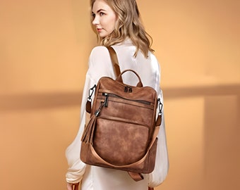 vintage Leather bag pack Purse for Women Fashion Tassel Ladies Shoulder Bags Designer Large Backpack Travel Bag laptop leather bagpack