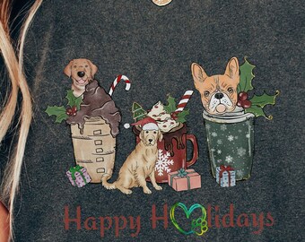 Coffee Dog lover dog mama dog rescue Happy Holidays Hot Chocolate Christmas Shirt Best Friend Mom Sister Tee Aunt Nana Gift Co-Worker