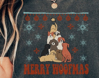 Dog lover Dog Rescue Mom Merry Woofmas tee Best Friend Co-worker Shirts With Sayings Novelty Birthday Present Thank You sister aunt nana