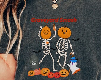 Graveyard Smash Halloween Costume tee Skeleton Pumpkin Ghost Best Friend Co-worker Shirt With Saying Novelty Present Humor sister aunt mom