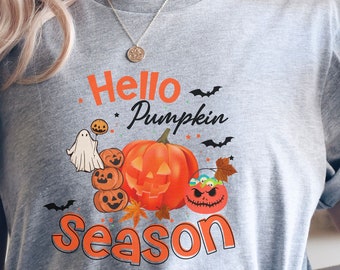 Hello Pumpkin Season Halloween Costume tee Funny Shirt Best Friend Co-worker Shirts With Sayings Novelty Present Gifts Humor sister aunt mom