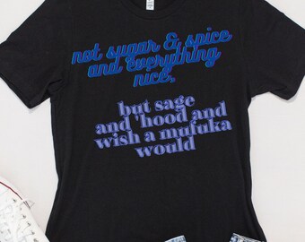 Not sugar and spice, Sage and hood, Sarcastic Shirt, Mom tee, Humor, sister, aunt, gift shirt, co-worker, unsex