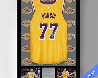 Luka Doncic - Impresión en lienzo de la camiseta firmada de Los Angeles Lakers (impresión en lienzo, póster, decoración de pared, autógrafo, recuerdo)