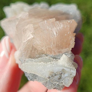 BEAUTIFUL Peach Stilbite & Sparkly Black Chalcedony Crystal - India