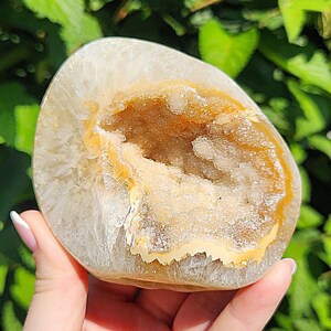 POLISHED SPARKLY NATURAL Yellow Druzy Agate Geode Crystal