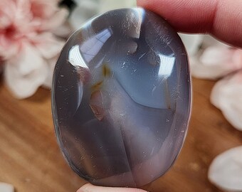 BEAUTIFUL Black & White Orca Agate Pocket Stone Palmstone Crystal G