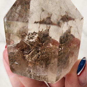 BEAUTIFUL Semi Polished & Half Raw Smoky Quartz Crystal Tower with Golden Rutile and Garden Inclusions HH