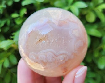 BEAUTIFUL AAA Flower Agate Sphere with Druzy Pocket