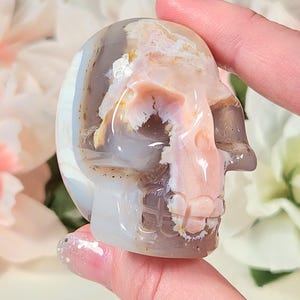 HIGH QUALITY Flower Agate Crystal Skull - Witchy - Altar - Spooky - Halloween