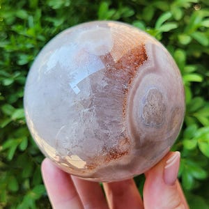 BEAUTIFUL AAA Flower Agate & Pink Amethyst Crystal Sphere w/Druzy Pocket - Crown/Heart/Root Chakras