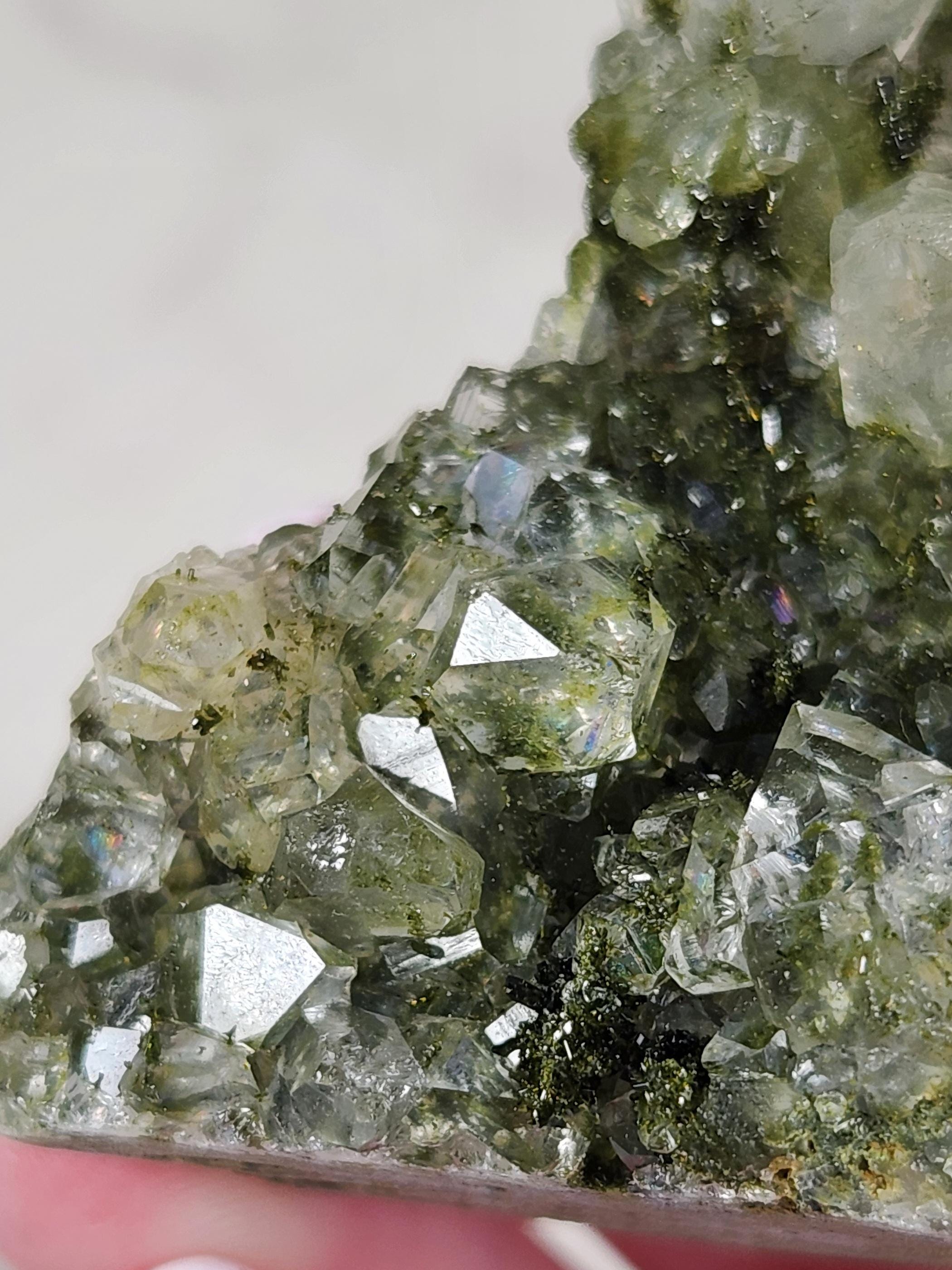 キラキラ輝く魔法の未加工のフェアリーフォレストエピドートとクォーツ