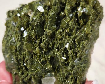SPARKLY MAGICAL RAW Fairy Forest Epidote and Quartz Specimen from Turkey G - New Find - Rare - Crystal