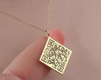 Personalized QR Code Necklace Custom Scannable QR Code Jewelry 925 Sterling Silver Secret Message Necklace  Mother Day Gift 14K Gold Plated