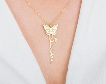 Personalized Sterling Silver Butterfly Name Necklace: Custom Jewelry Gift Christmas Gift