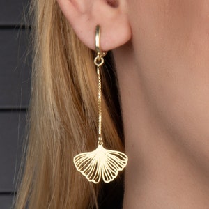 Ginkgo Biloba Earrings Silver Earrings Minimalist gift for her Ginkgo Leaf Drop earrings Flower Jewelry Dainty Jewelry Dangle Earrings