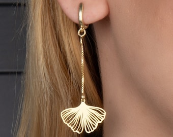 Ginkgo Biloba Earrings Silver Earrings Minimalist gift for her Ginkgo Leaf Drop earrings Flower Jewelry Dainty Jewelry Dangle Earrings