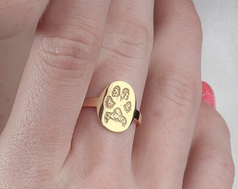 Custom Paw Print Ring Personalized Pet Paw Print Ring Cat and Dog Ring Memorial Ring Family Ring 14K Gold Silver Necklace Mother Day Gift