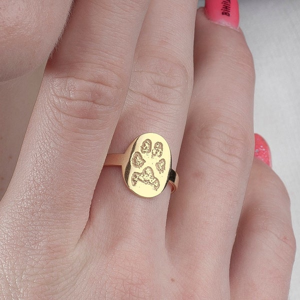 Custom Paw Print Ring Personalized Pet Paw Print Ring Cat and Dog Ring Memorial Ring Family Ring 14K Gold Plated Silver Necklace Mothers Day