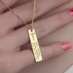 Personalized Medical ID Necklace, Diabetes Medical Alert, Custom Kids Medical Jewelry, Medical Prescription, Silver Anti Allergic necklace