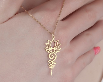 Lotus Unalome Necklace 925 Sterling Silver 14K Gold Plated Spiritual Symbol Yoga Necklace Lotus Flower  Unalome Symbol Mother Day Gift