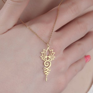 Lotus Unalome Necklace 925 Sterling Silver 14K Gold Plated Spiritual Symbol Yoga Necklace Lotus Flower  Unalome Symbol Mother Day Gift