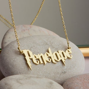 Personalized Necklace Harry P. Font Name Necklace 925 Sterling Silver Handmade Custom Jewelry Mothers Day Gift  Potterhead Gift 14K Gold