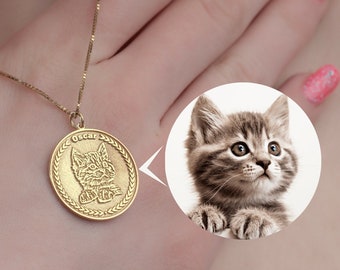 Personalized Pet Portrait Necklace Custom Cat Necklace 925 Sterling Silver Memorial Animal Necklace Personalized Jewelry Mothers Day Gift