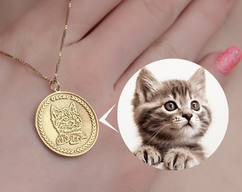 Personalized Pet Portrait Necklace Custom Cat Necklace 925 Sterling Silver Memorial Animal Necklace Personalized Jewelry Mother Day Gift