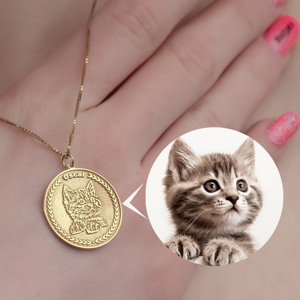 Personalized Pet Portrait Necklace Custom Cat Necklace 925 Sterling Silver Memorial Animal Necklace Personalized Jewelry Mothers Day Gift