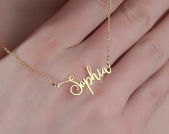 Personalized Name Necklace Custom Hand Writing Name Necklace 14K Gold Plated Silver Jewelry Name Plate Jewelry Gift for her Summer Jewelry