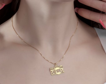 Personalized Camera Name Necklace Custom Photographer Name Necklace Photographer Gift Mother Day Gift 14K Gold Plated Silver Jewelry