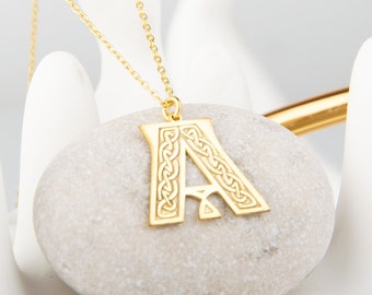 Personalized Celtic Letter Necklace Viking Necklace Nordic Alphabet Necklace 925 Silver Initial Necklace Mother Day Gift for her