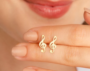Treble Clef Earrings Musical Notes Jewelry Stud Earrings Minimal Jewelry Dainty Earrings Musician Gift Birthday Gift 14K Gold Plated