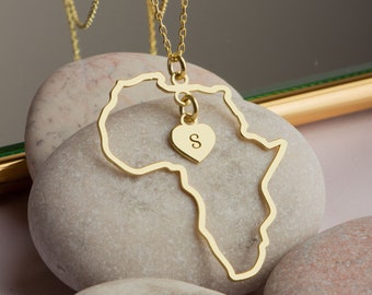 Collier personnalisé lettre Afrique coeur lettre personnalisé Afrique collier pendentif continent africain en argent sterling 925 cadeau de Noël pour elle