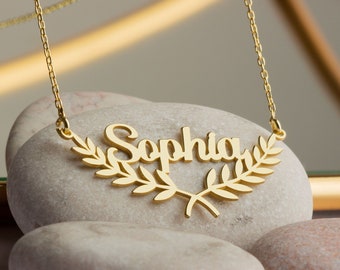 Personalized Olive Branch Name Necklace Custom Name Plate Jewelry 925 Sterling Silver Christmas Gift for her Birthday Gift Handmade Jewelry