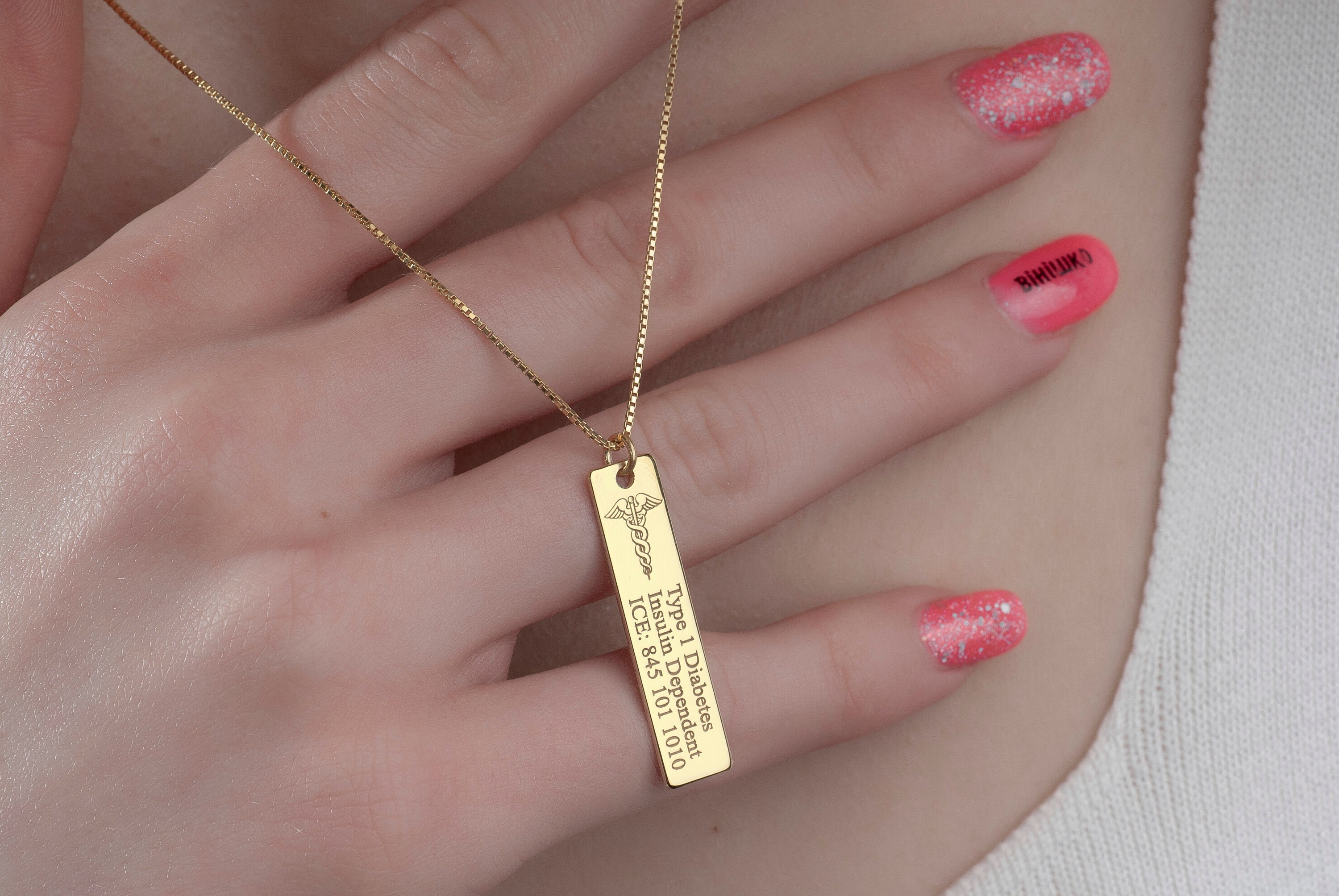 Personalized Medical ID Necklace: Sterling Silver, Custom Engraving Christmas Gift