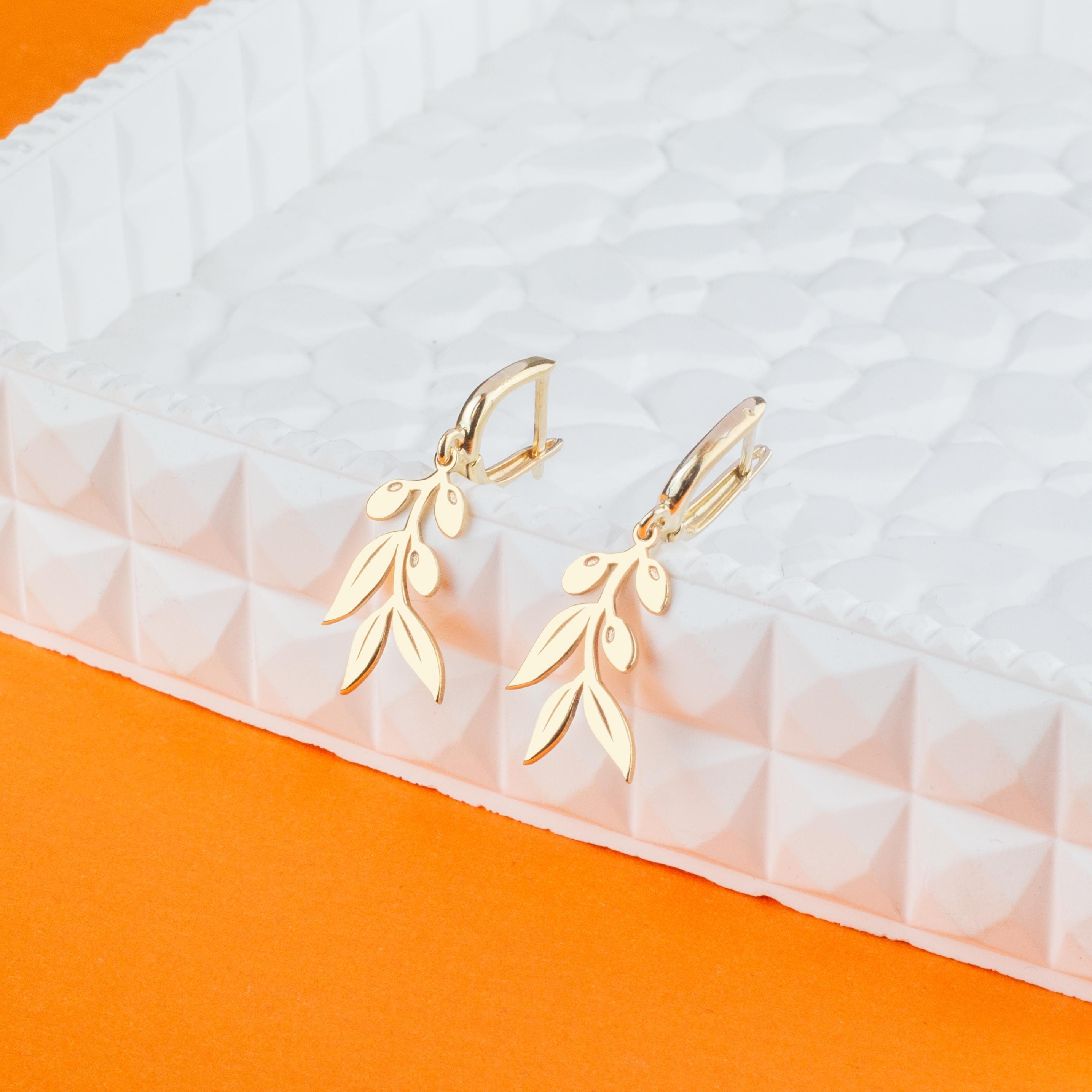 Olive Branch Earrings 925 Sterling Silver  Minimal Earrings Summer Jewelry Handmade Jewelry Peace Symbol Dainty Jewelry 14K Gold Plated