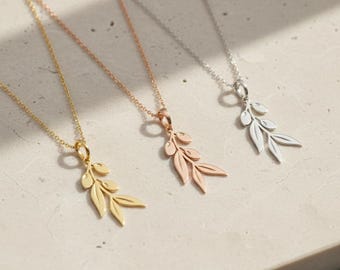 Olive Branch Necklace: 925 Sterling Silver Peace Symbol Minimalist Jewelry Christmas Gift for her