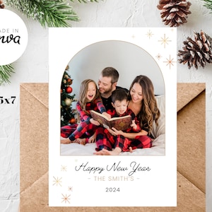 Happy New Year carte photo or et blanc pour les fêtes - modèle 5 x 7 à téléchargement numérique