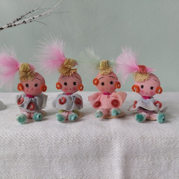 Four cute little stockinette and chenille babies. Japan.