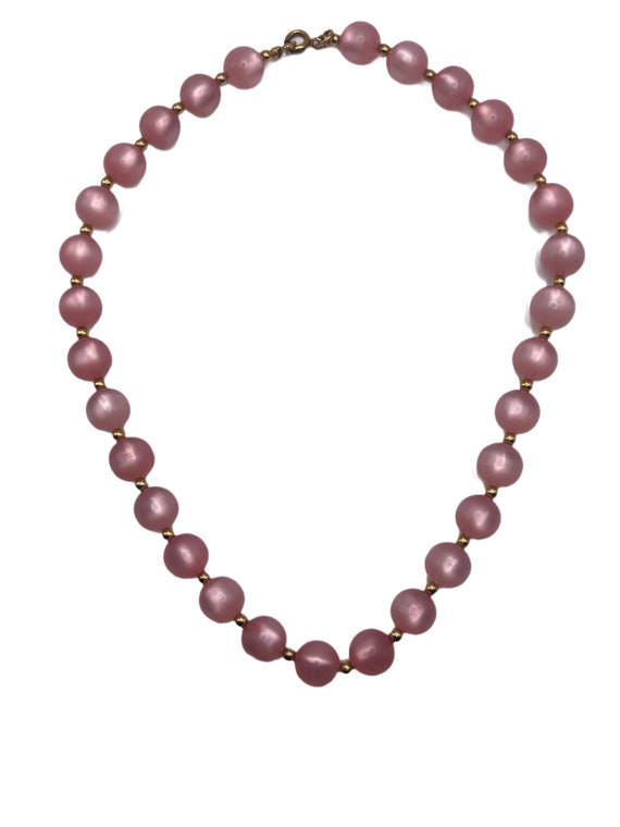 Vintage Pink Iridescent Beaded Necklace - image 3