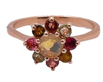 Tourmaline & Opal Flower Sterling Silver Ring