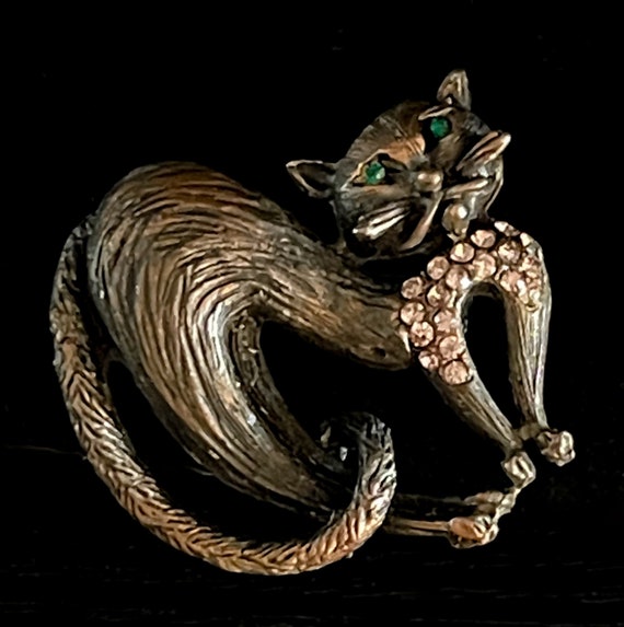 Fancy Cat Vintage Brooch - image 1