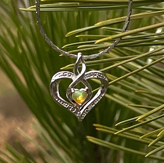 Sterling Silver Heart with Tiny Opal Doublet Hear… - image 1