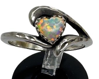 Opal Heart Sterling Silver Ring