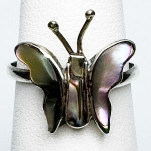 Vintage Abalone and Sterling Butterfly Ring